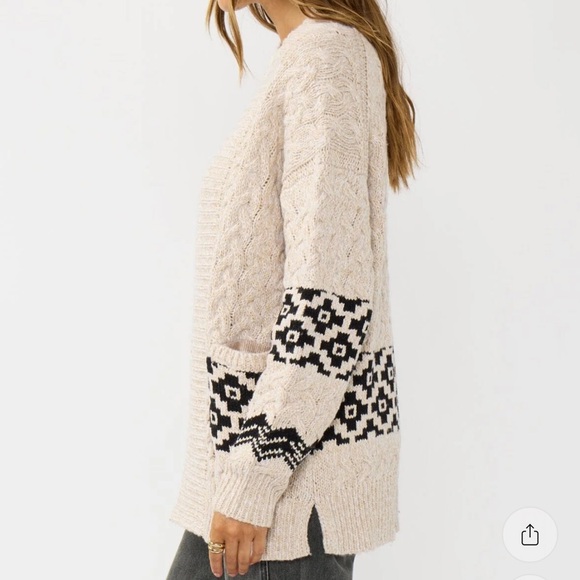 Out West Boho Western Cardigan Cable Knit Tribal Neutral - NWT -Large - Picture 2 of 4